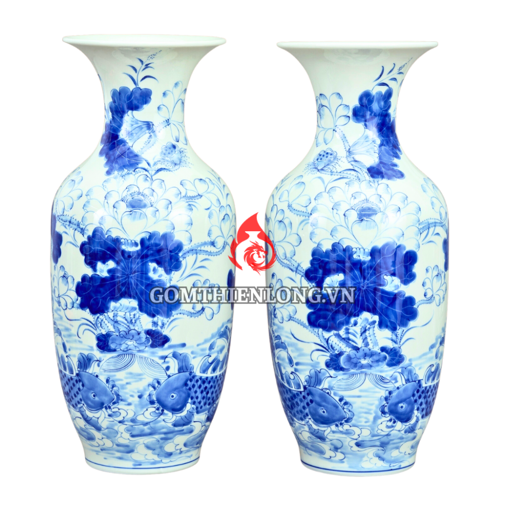 Lộc Bình Bát Tràng Men Lam Sen Cá 230955