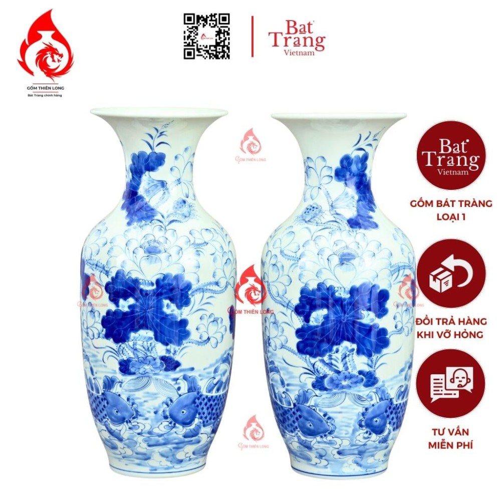 Lộc Bình Bát Tràng Men Lam Sen Cá 230955