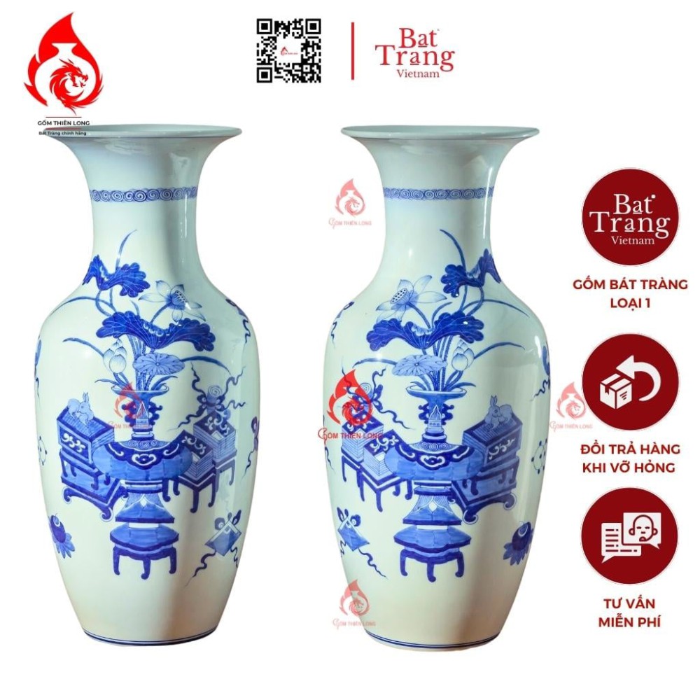 Lộc Bình Bát Tràng Men Lam Cổ Đồ 230977