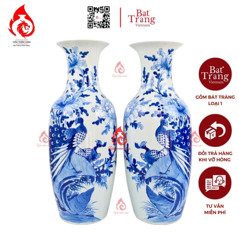 Lộc Bình Bát Tràng Men Lam Công Hoa Phú Quý 230947