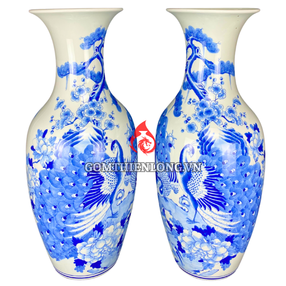 Lộc Bình Bát Tràng Men Lam Công Hoa Phú Quý 231002