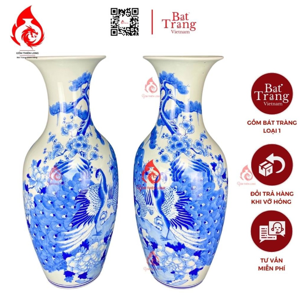 Lộc Bình Bát Tràng Men Lam Công Hoa Phú Quý 231002