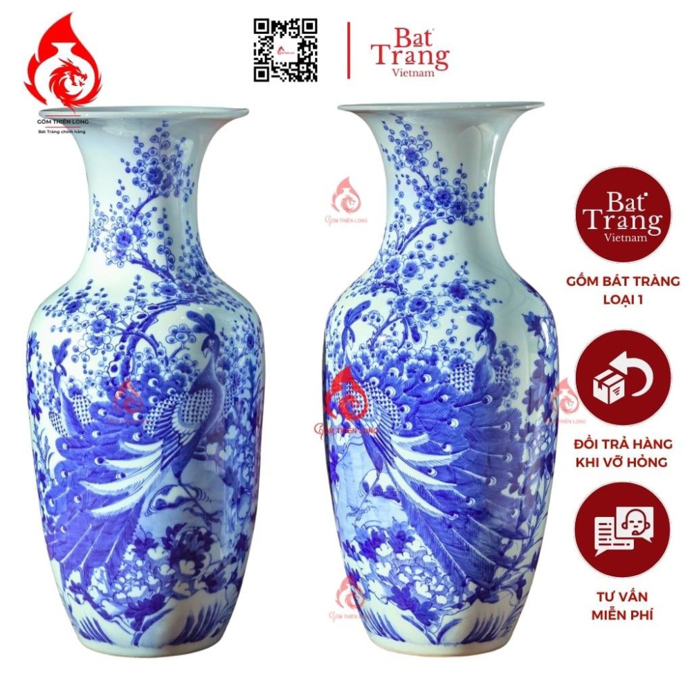 Lộc Bình Bát Tràng Men Lam Công Hoa Phú Quý 230979