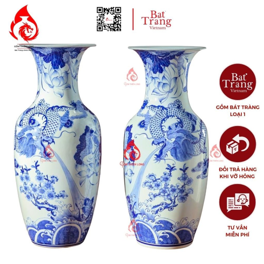 Lộc Bình Bát Tràng Men Lam Long Cuốn Thủy 230975