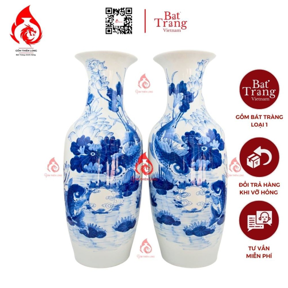 Lộc Bình Bát Tràng Men Lam Lý Ngư Vọng Nguyệt 230950