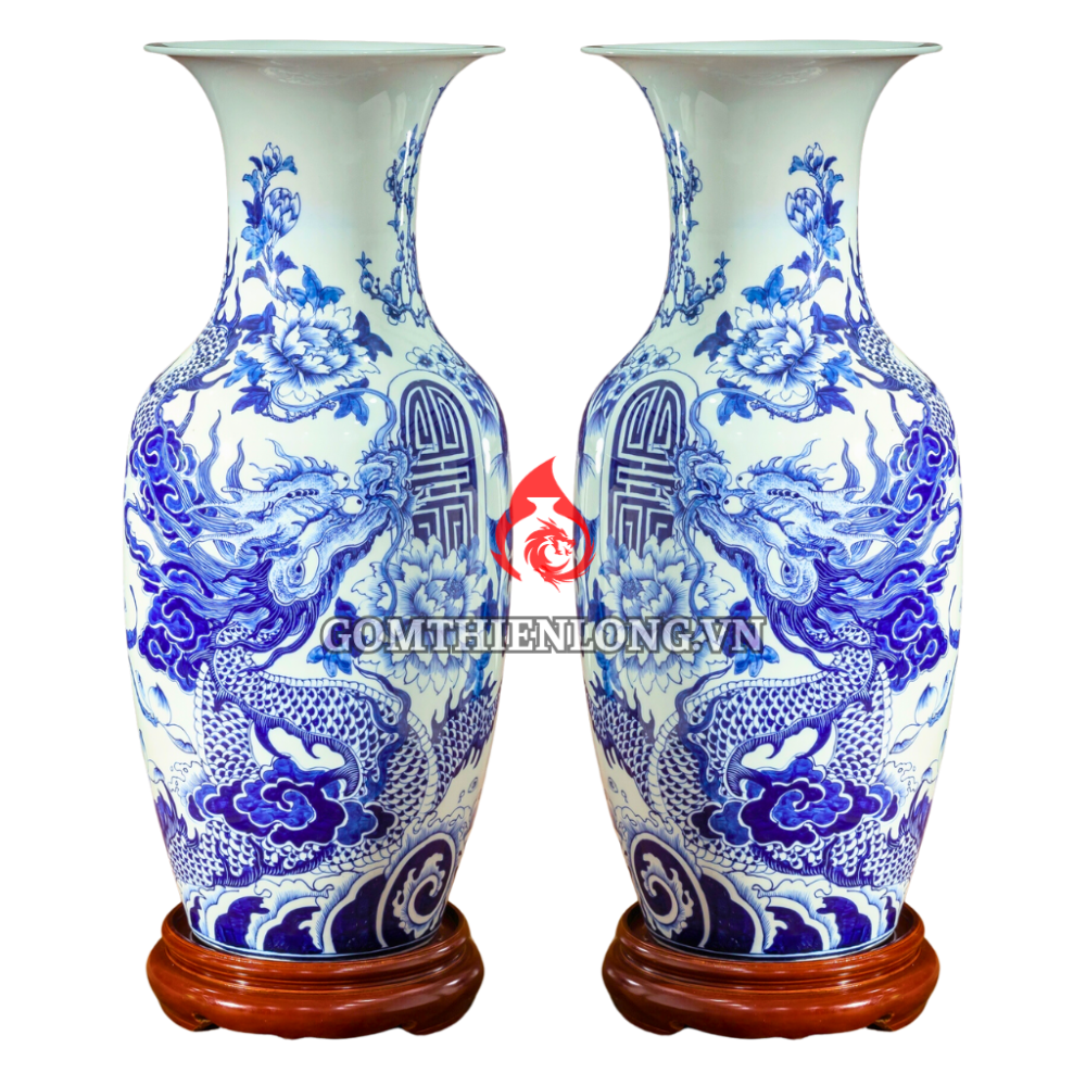 Lộc Bình Bát Tràng Men Lam Nhất Long 230982