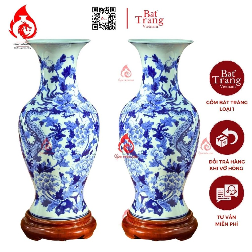 Lộc Bình Bát Tràng Men Lam Nhất Long 230983