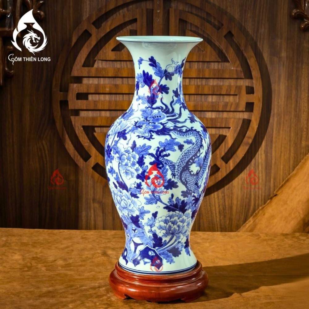 Lộc Bình Bát Tràng Men Lam Nhất Long 230983