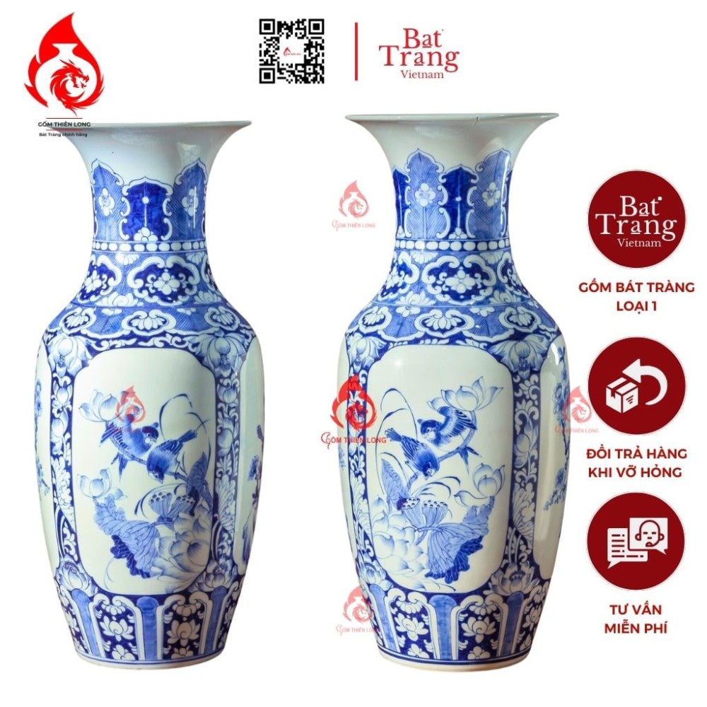 Lộc Bình Bát Tràng Men Lam Tứ Cảnh Chim Hoa 230978