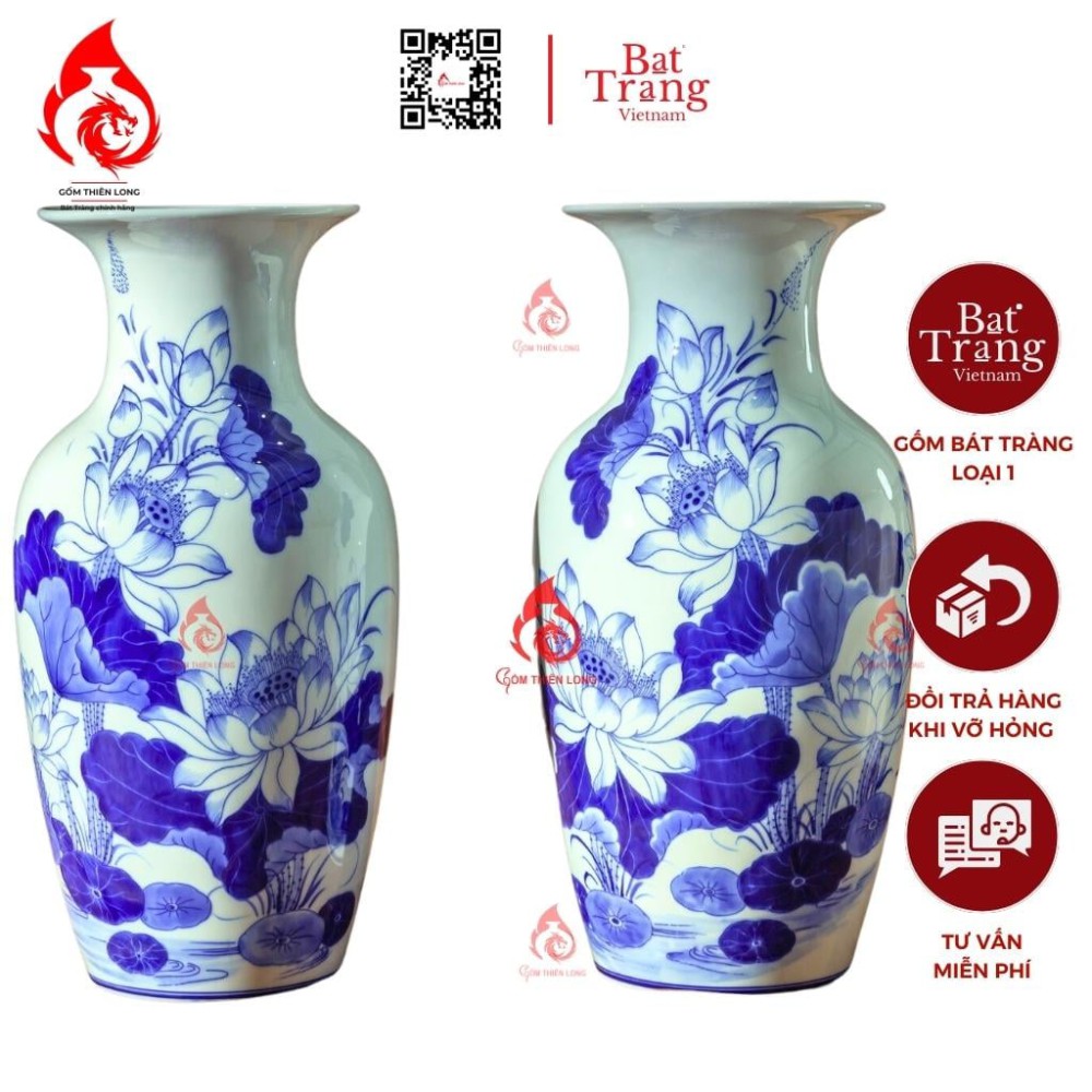 Lộc Bình Bát Tràng Men Lam Sen Phú Quý 230981