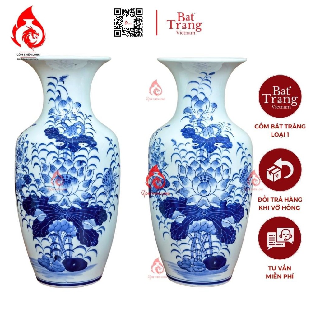 Lộc Bình Bát Tràng Men Lam Ngọc Vẽ Sen 230943