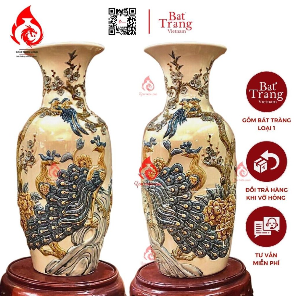 Lộc Bình Bát Tràng Men Rạn Bóng Công Hoa Phú Quý 230993