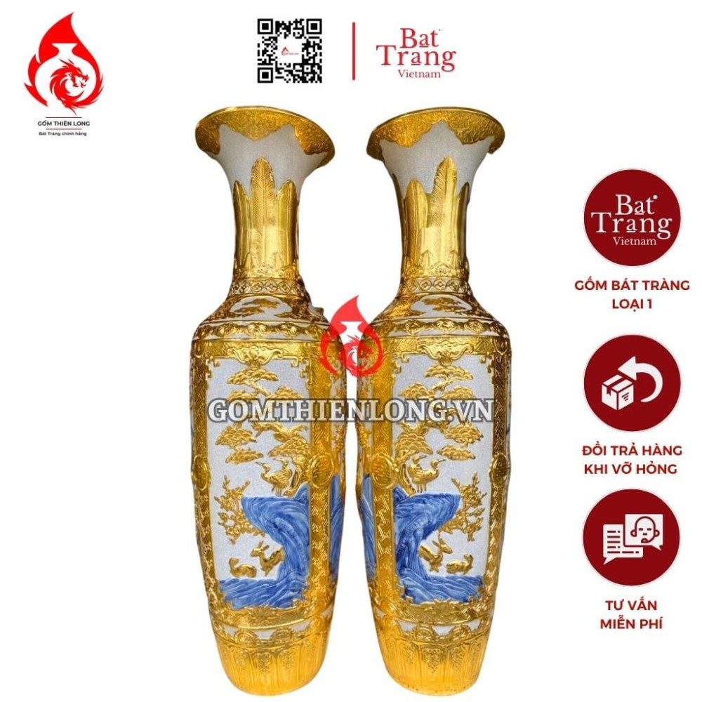 Lộc Bình Bát Tràng Dát Vàng Tứ Cảnh 230126