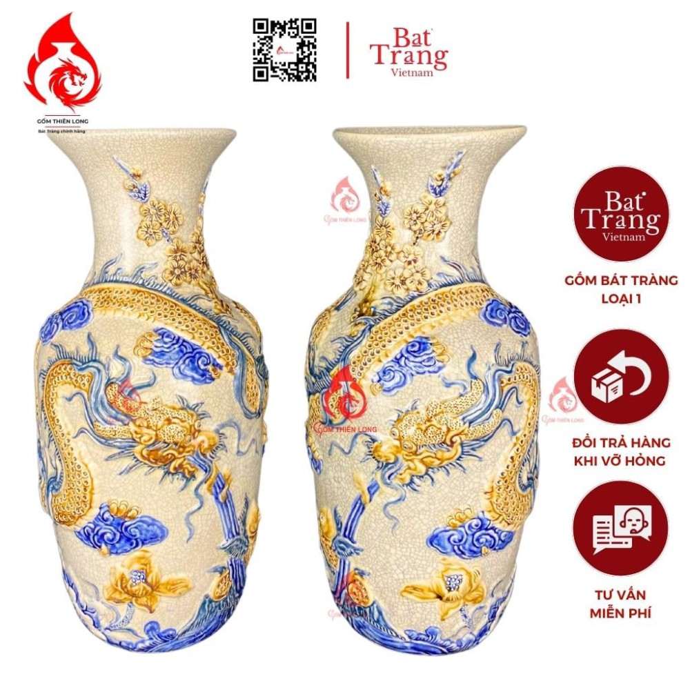 Lộc Bình Bát Tràng Men Rạn Long Cuốn Thủy 231000