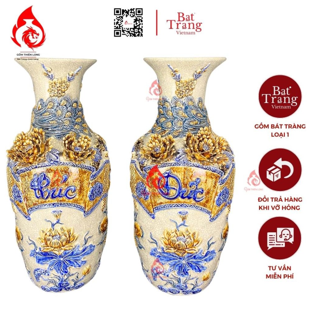 Lộc Bình Bát Tràng Men Rạn Phúc Đức 230998