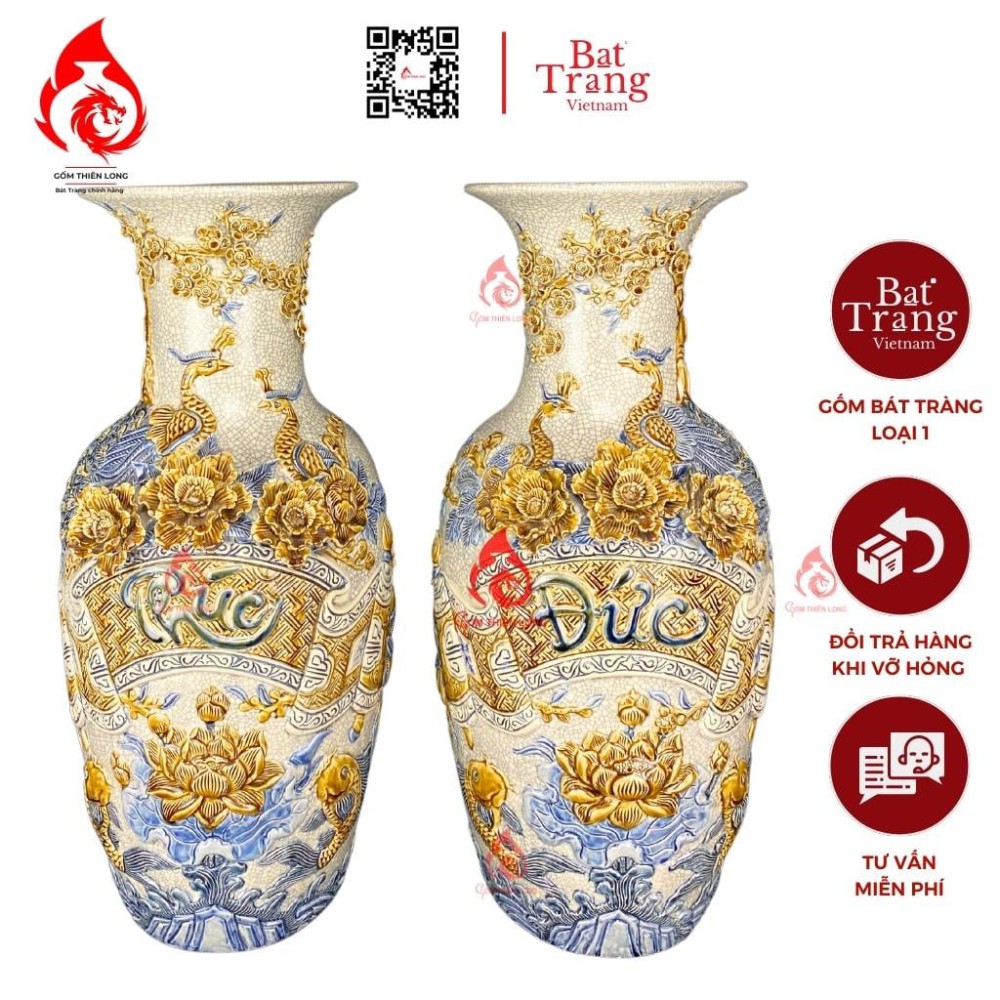 Lộc Bình Bát Tràng Men Rạn Phúc Đức 230999