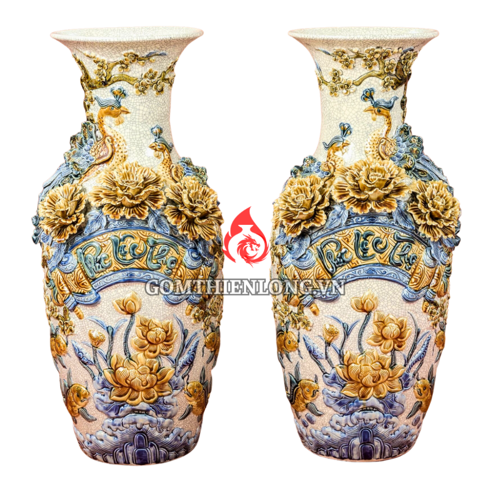 Lộc Bình Bát Tràng Men Rạn Đắp Nổi Phúc Lộc Thọ 230966