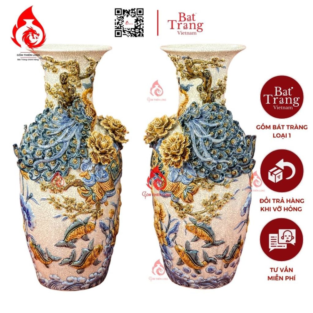 Lộc Bình Bát Tràng Men Rạn Đắp Nổi Phúc Lộc Thọ 230966