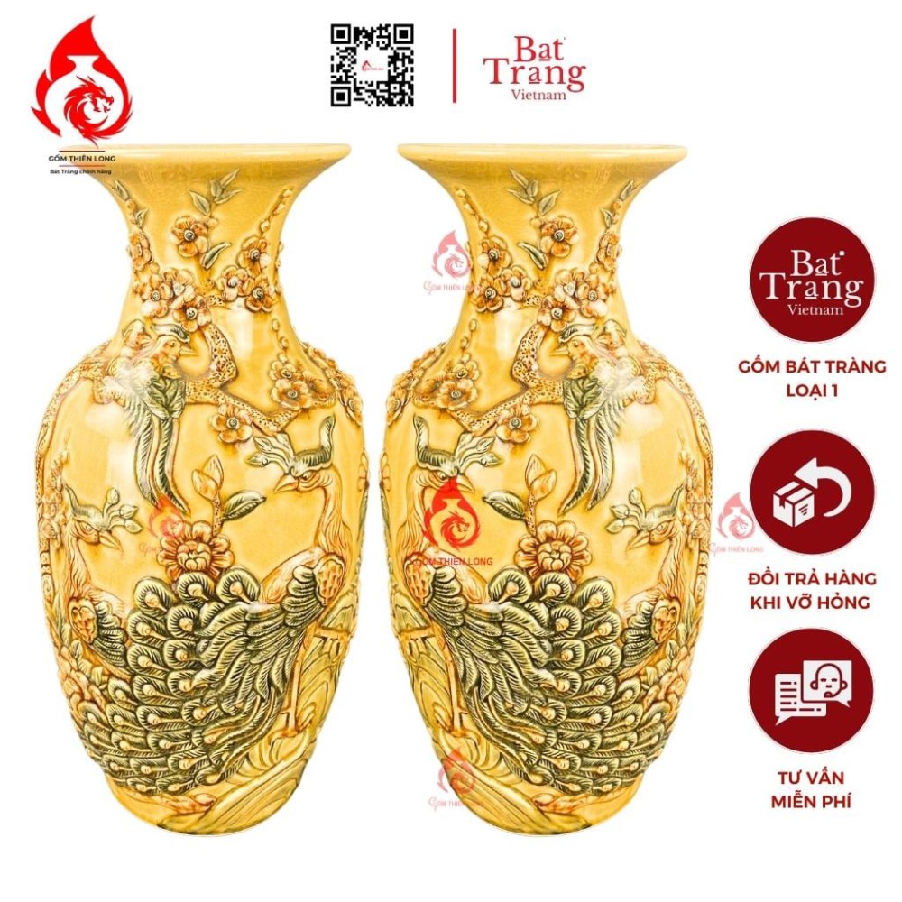 Lộc Bình Bát Tràng Men Rạn Vàng Công Hoa Phú Quý 230993