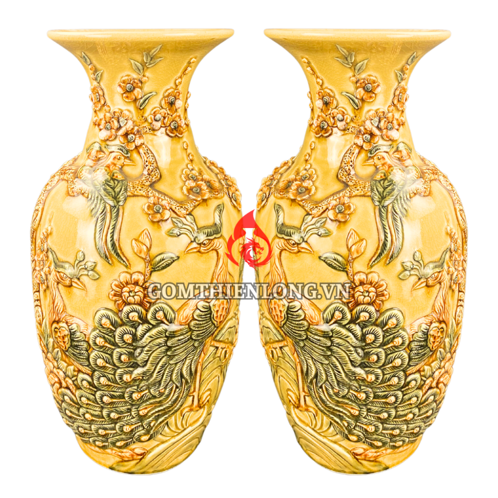 Lộc Bình Bát Tràng Men Rạn Vàng Công Hoa Phú Quý 230993