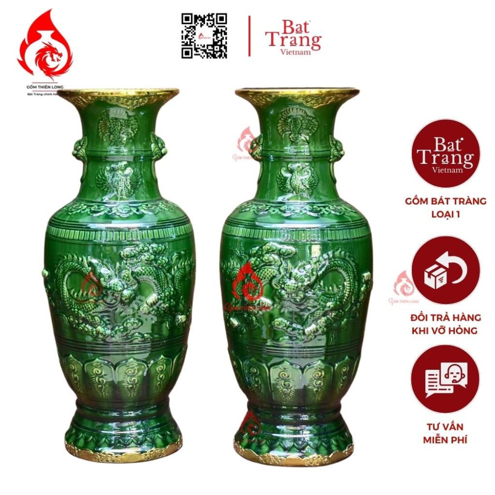 Lộc Bình Bát Tràng Men Xanh Ngọc Lục Bảo Nhất Long 230995