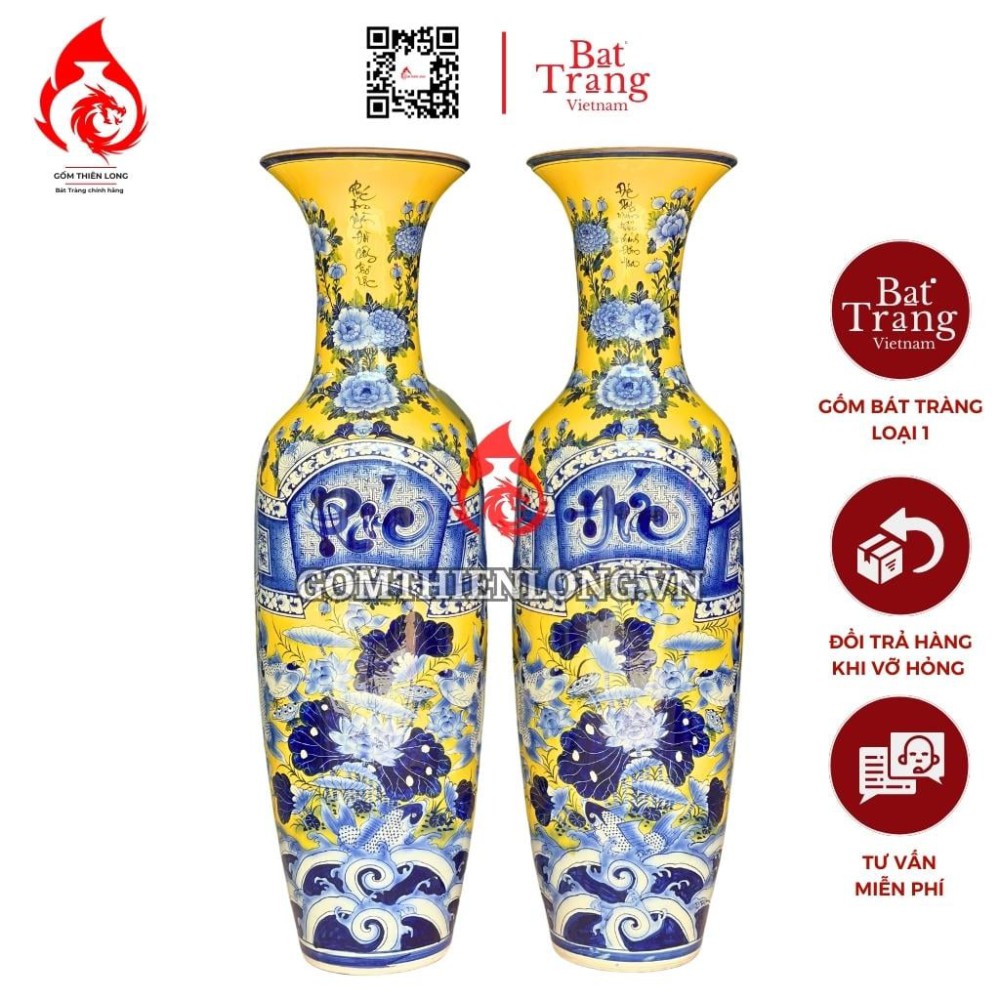 Lộc Bình Bát Tràng Phúc Đức Màu Vàng 230112