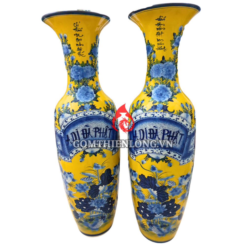 Lộc Bình Bát Tràng Cá Chép Hoa Sen Màu Vàng 230114