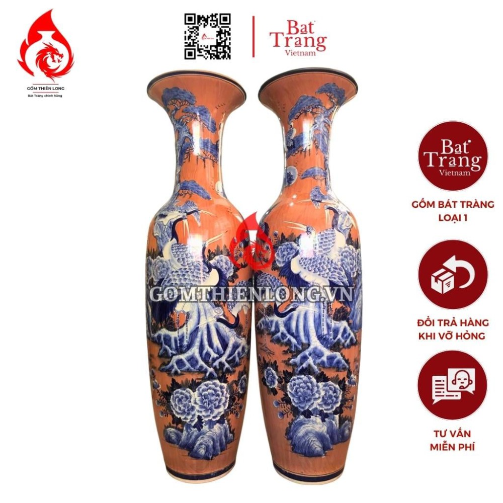 Lộc Bình Bát Tràng Tùng Hạc Nền Cam 230113