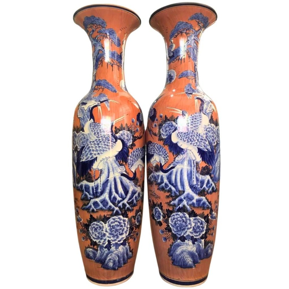 Lộc Bình Bát Tràng Tùng Hạc Nền Cam 230113