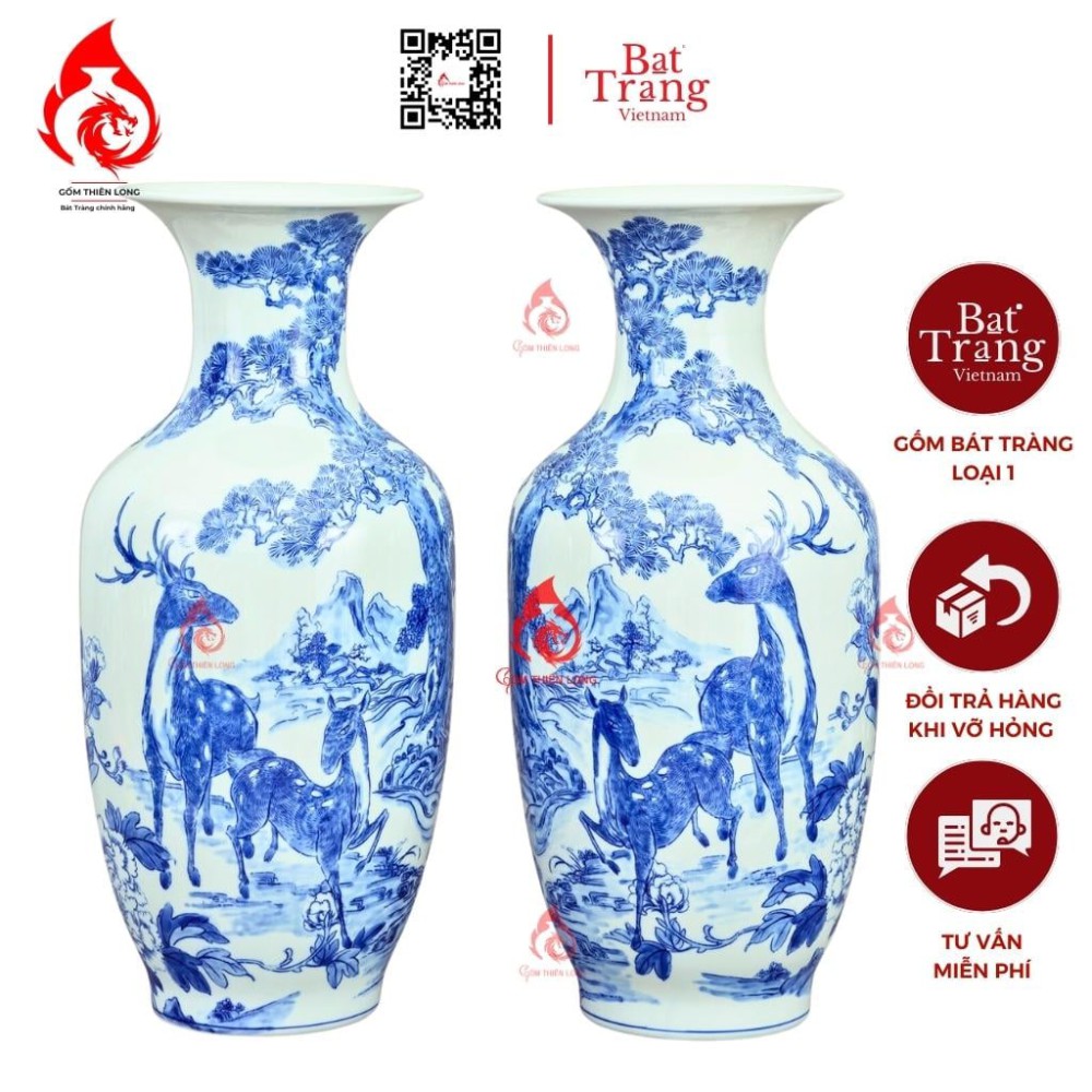 Lộc Bình Bát Tràng Men Lam Tùng Lộc 230957