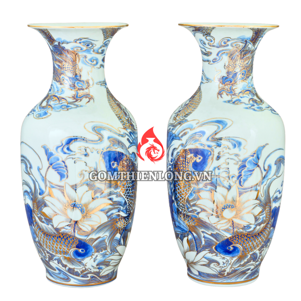 Lộc Bình Bát Tràng Vẽ Vàng Cá Chép Hóa Rồng 230963
