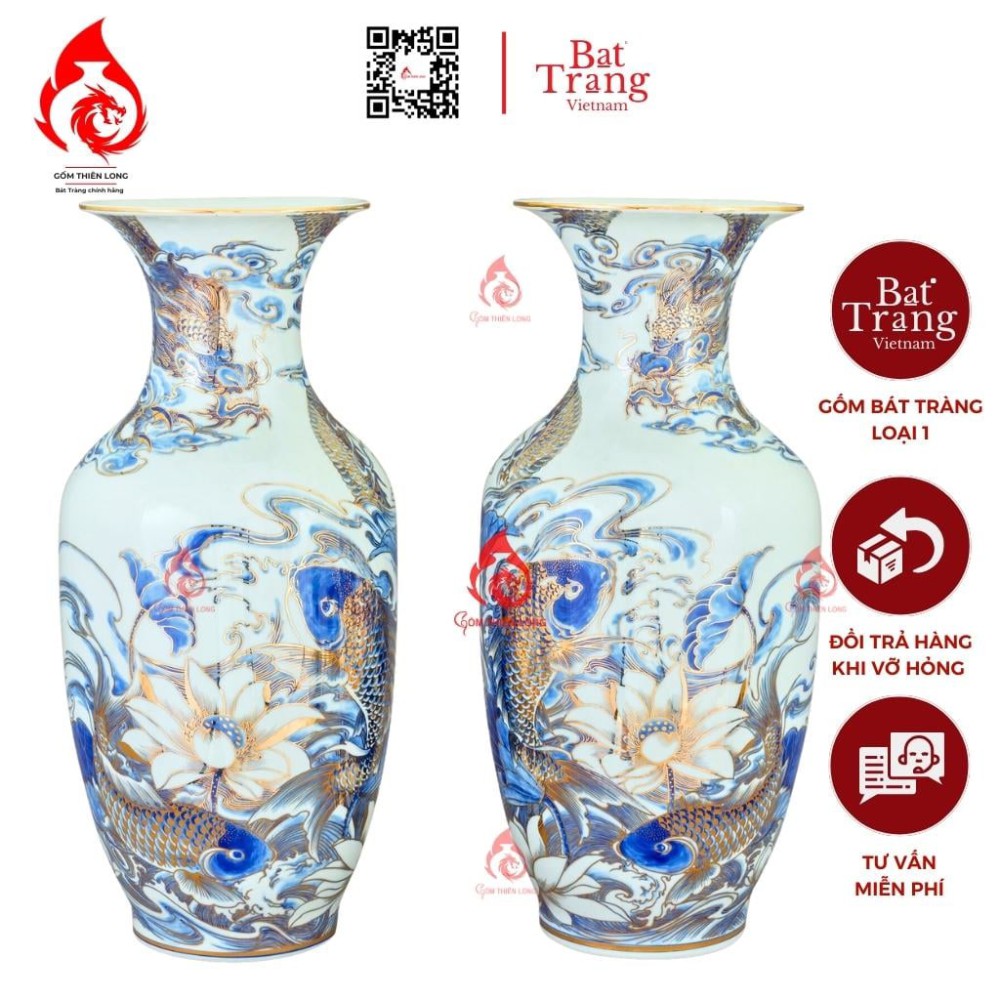 Lộc Bình Bát Tràng Vẽ Vàng Cá Chép Hóa Rồng 230963