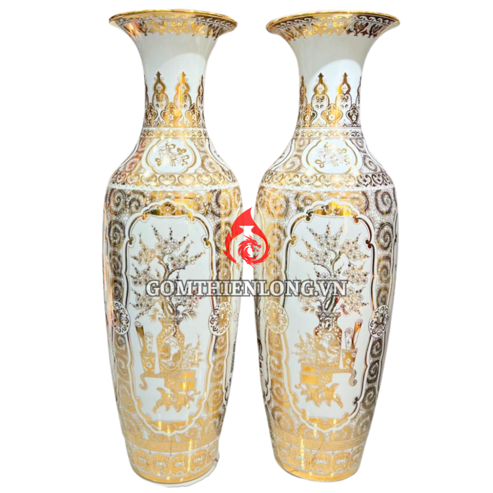 Lộc Bình Bát Tràng Cổ Đồ Vẽ Vàng Hoàng Kim 230129