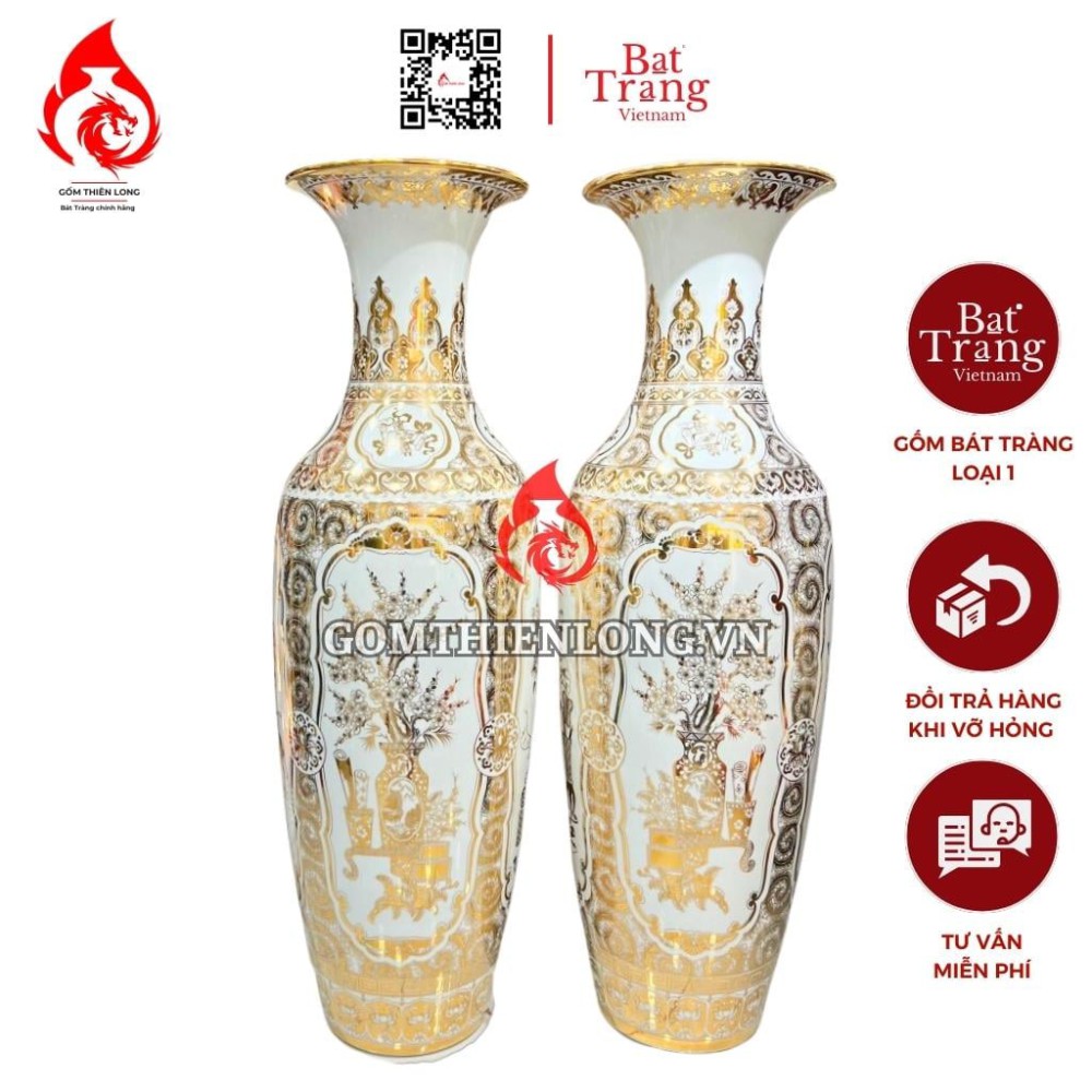 Lộc Bình Bát Tràng Cổ Đồ Vẽ Vàng Hoàng Kim 230129