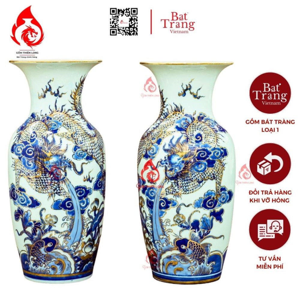 Lộc Bình Bát Tràng Vẽ Vàng Long Cuốn Thủy 230986