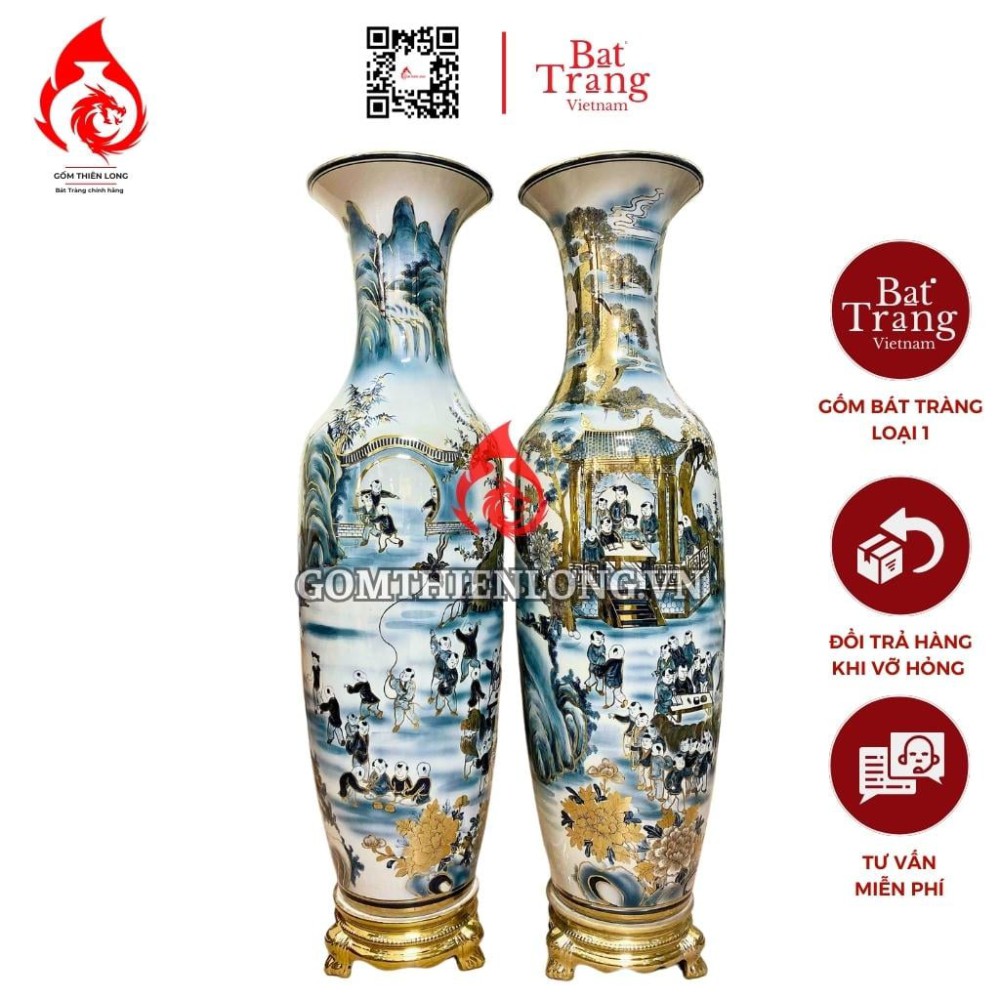 Lộc Bình Bát Tràng Vẽ Vàng Bách Nhi 230108