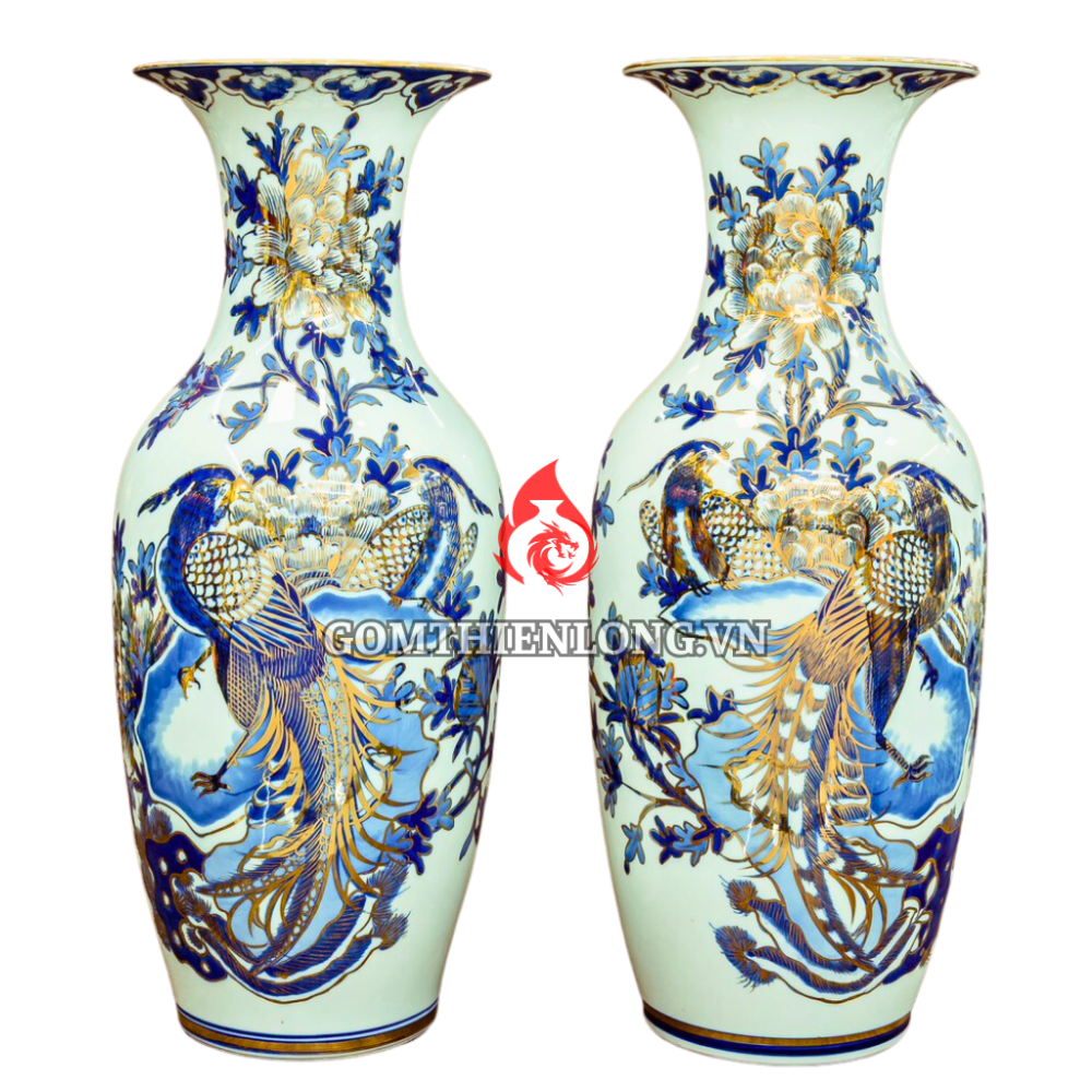 Lộc Bình Bát Tràng Vẽ Vàng Phù Dung Chim Trĩ 230991