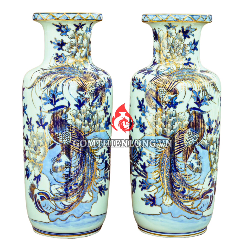 Lộc Bình Bát Tràng Vẽ Vàng Phù Dung Chim Trĩ 230988