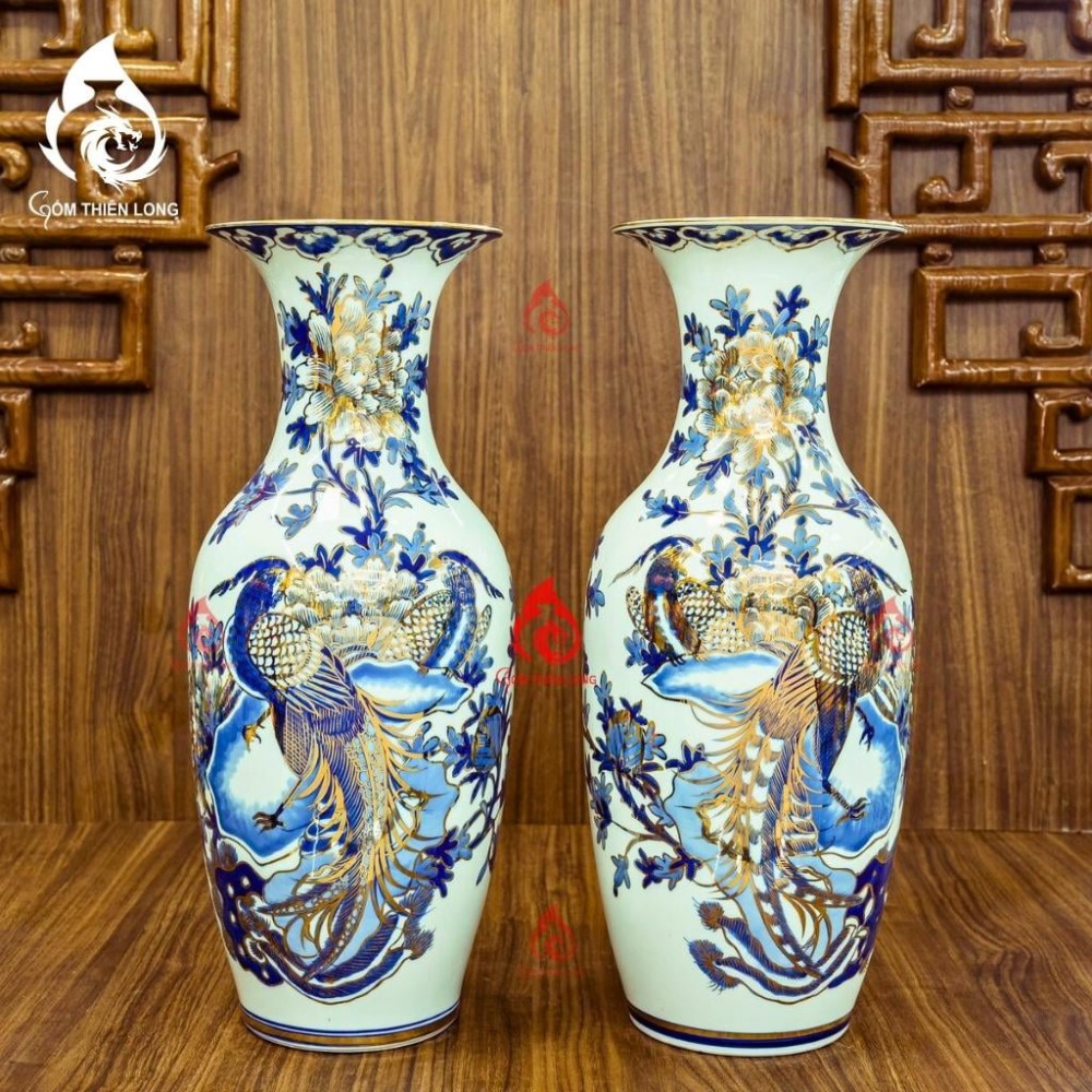 Lộc Bình Bát Tràng Vẽ Vàng Phù Dung Chim Trĩ 230991