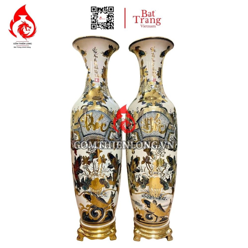Lộc Bình Bát Tràng Vẽ Vàng Phúc Đức 230109