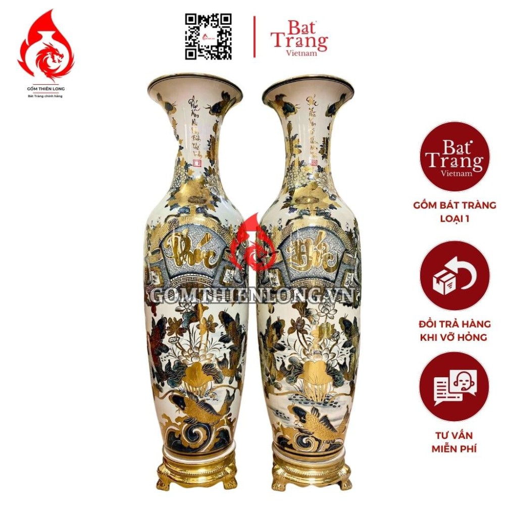 Lộc Bình Bát Tràng Vẽ Vàng Phúc Đức 230109