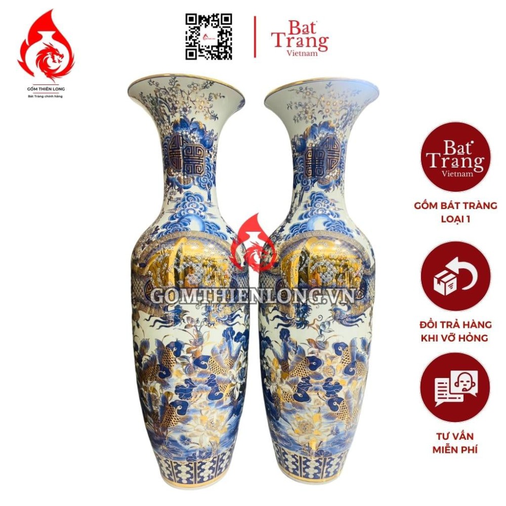 Lộc Bình Bát Tràng Vẽ Vàng Phúc Đức 230120