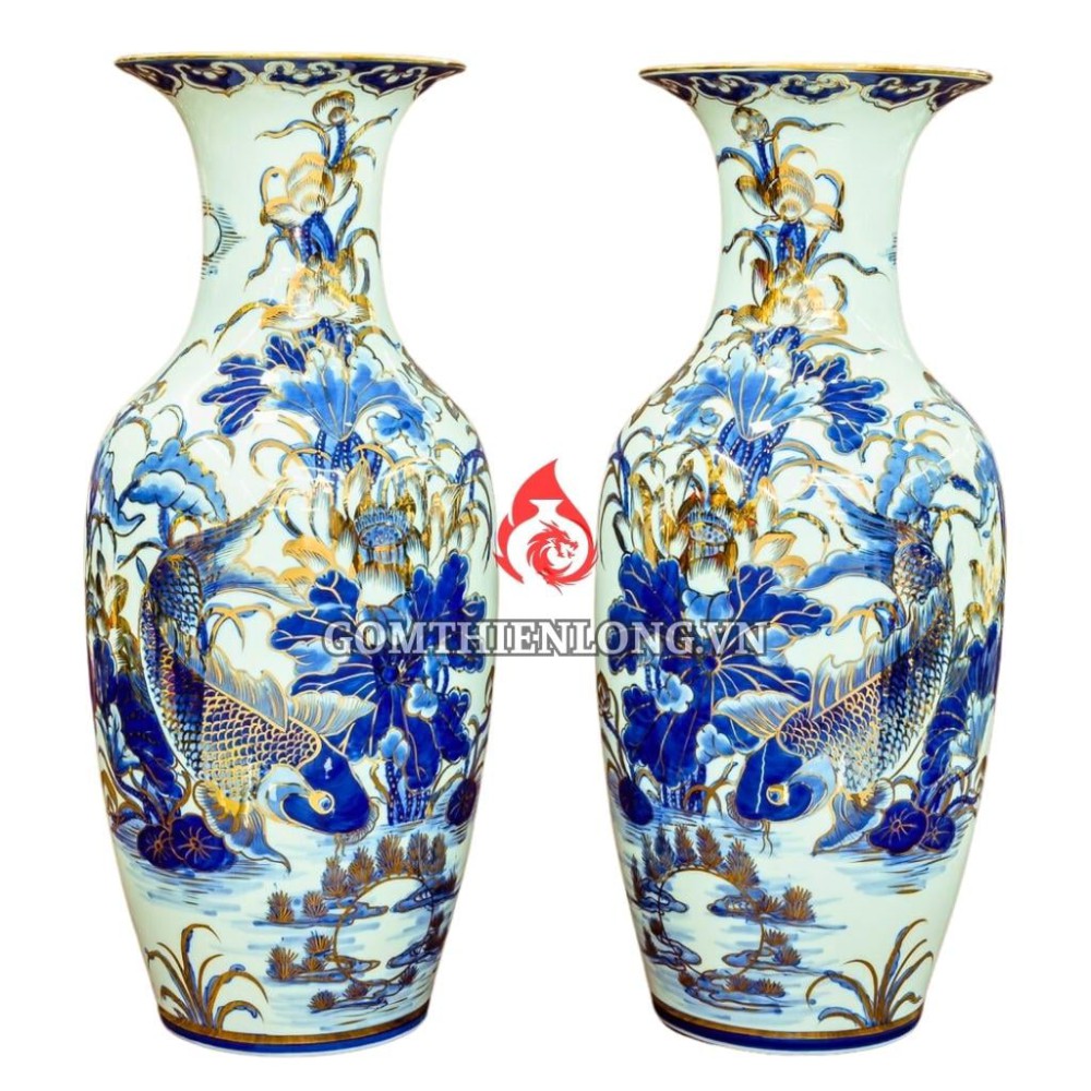 Lộc Bình Bát Tràng Vẽ Vàng Sen Cá 230987