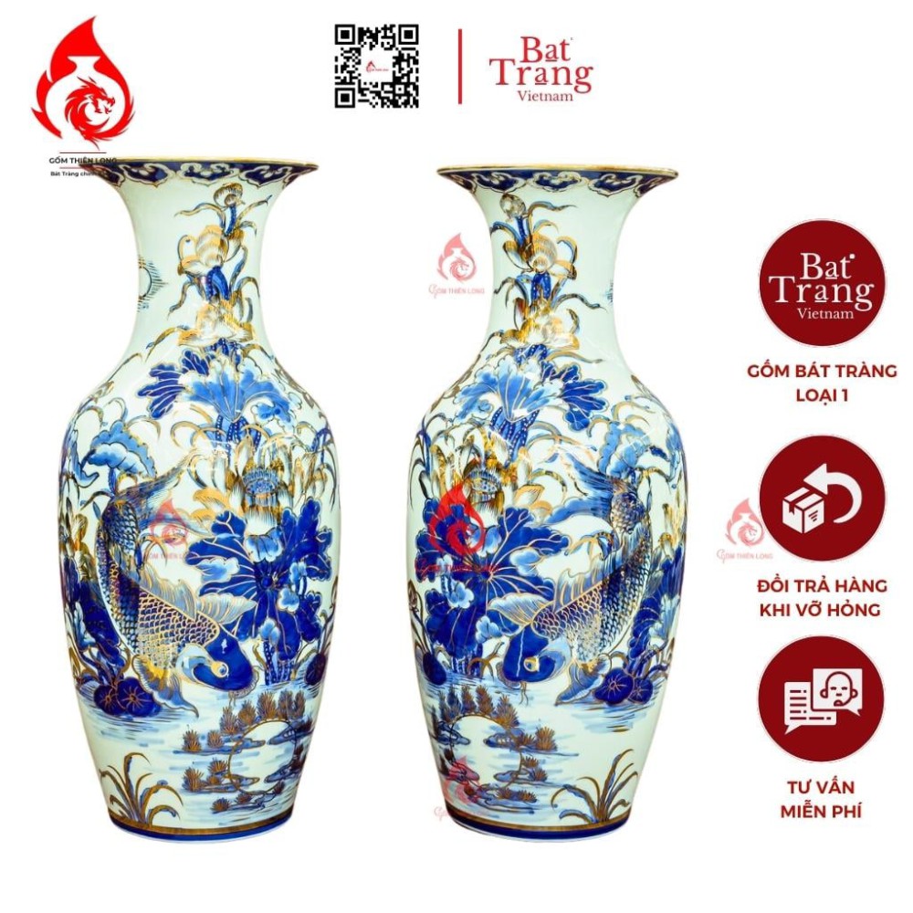 Lộc Bình Bát Tràng Vẽ Vàng Sen Cá 230987