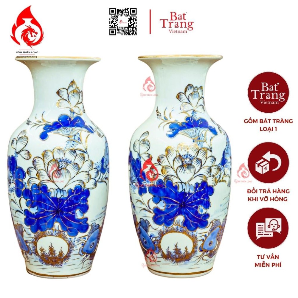 Lộc Bình Bát Tràng Vẽ Vàng Sen Cá 230985