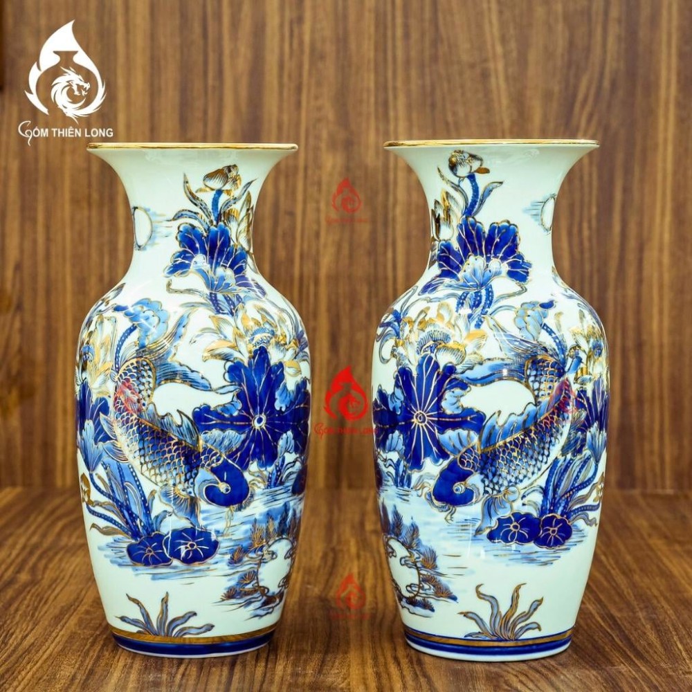 Lộc Bình Bát Tràng Vẽ Vàng Sen Cá 230987
