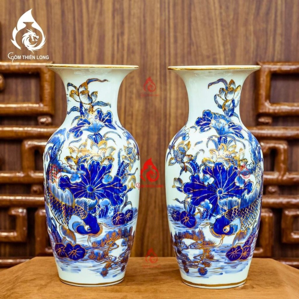 Lộc Bình Bát Tràng Vẽ Vàng Sen Cá 230987