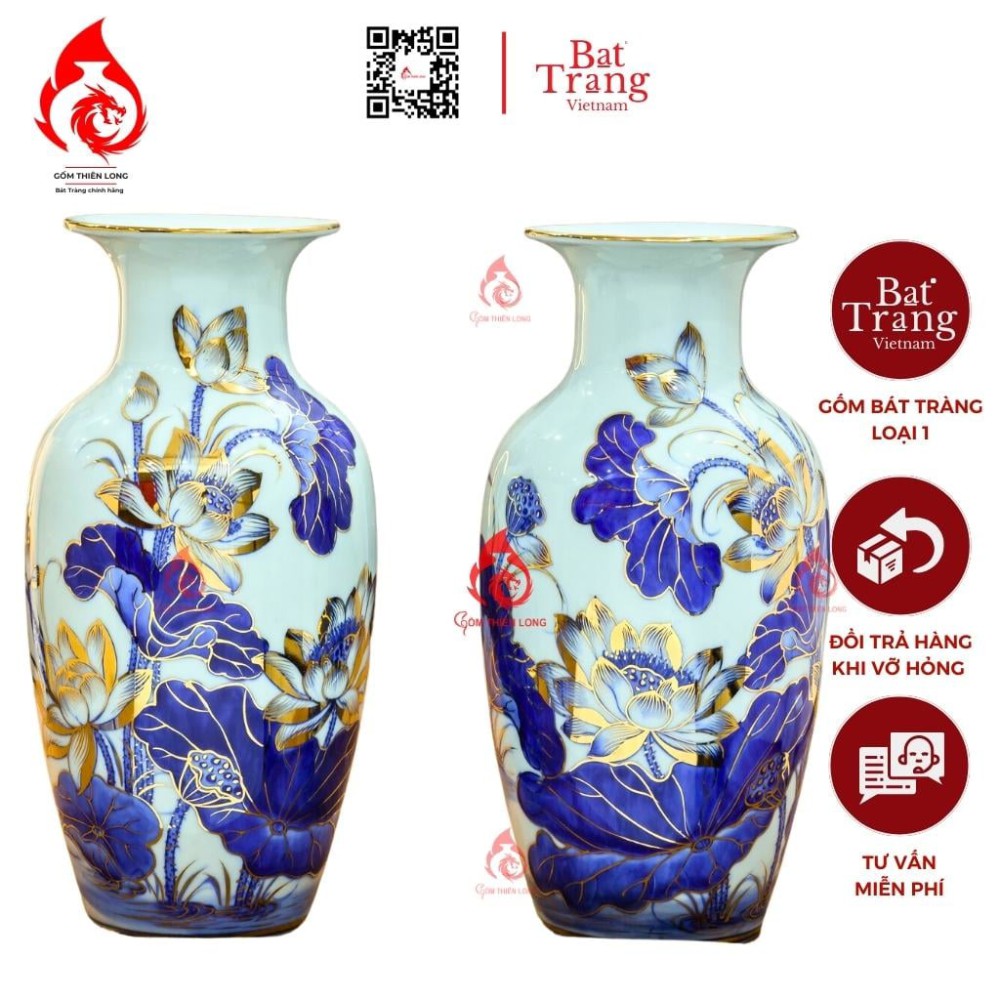 Lộc Bình Bát Tràng Vẽ Vàng Sen Phú Quý 230984