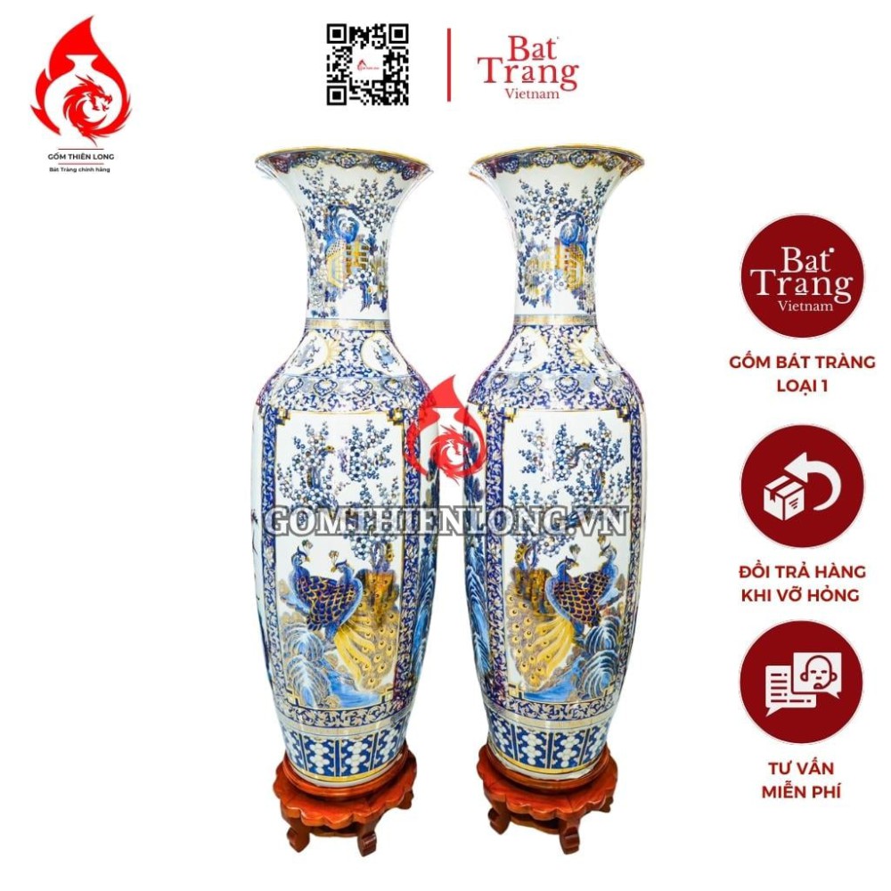 Lộc Bình Bát Tràng Vẽ Vàng Tứ Cảnh 230121