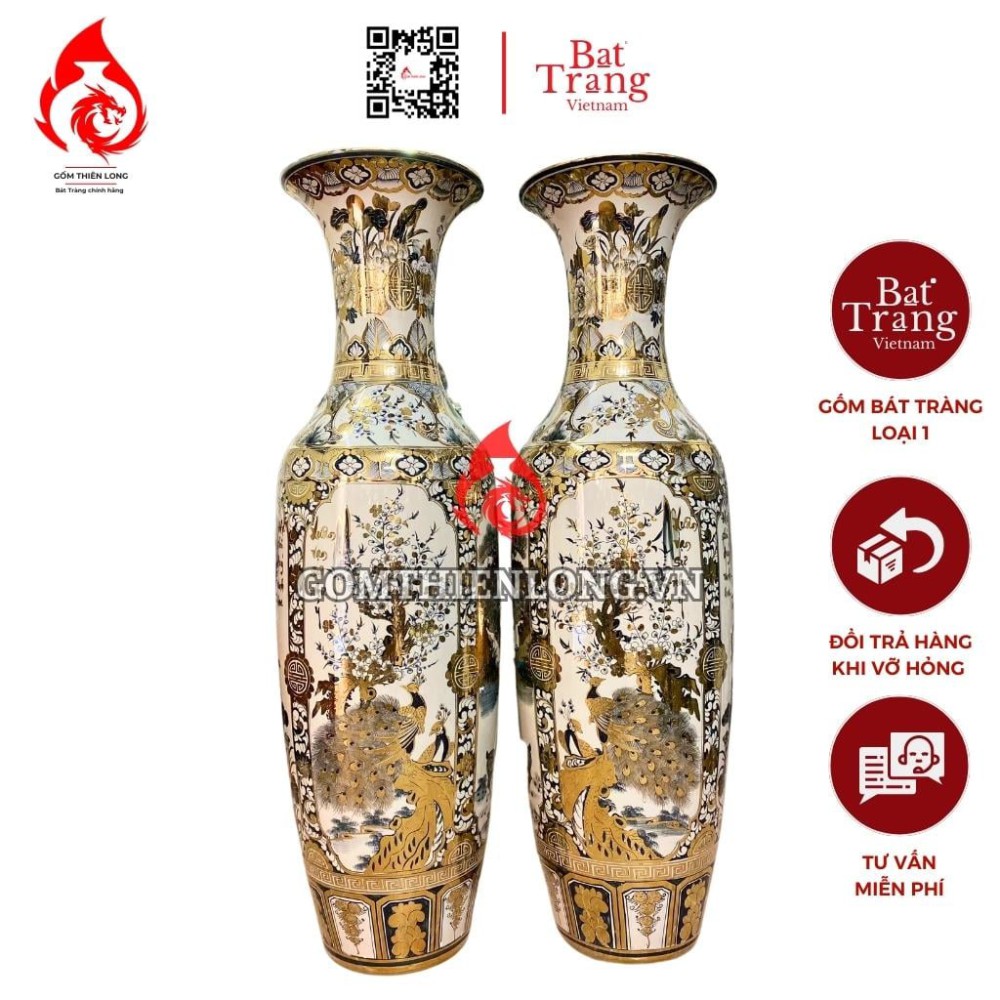 Lộc Bình Bát Tràng Vẽ Vàng Tứ Cảnh 230110